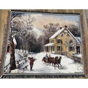 Crown Craft Tapestry Throw‎ Blanket Farmhouse Sleigh Ride 50 X 60